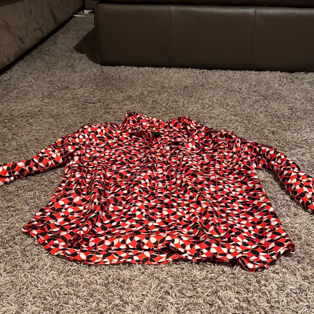 J. Crew Red and Black Geometric Blouse